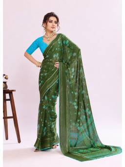 RACHNA - Green Floral Georgette Regular Saree