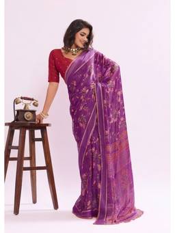 RACHNA - Purple Floral Georgette Regular Saree