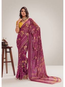 RACHNA - Wine Floral Georgette Regular Saree