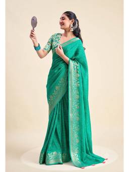 RACHNA - Green Solid Chiffon Regular Saree