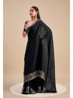 RACHNA - Black Solid Chiffon Regular Saree