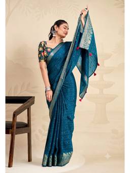 RACHNA - Teal Solid Chiffon Regular Saree