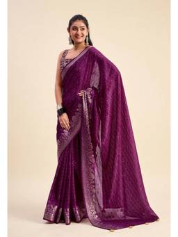 RACHNA - Purple Solid Chiffon Regular Saree