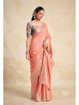 RACHNA - Peach Solid Chiffon Regular Saree
