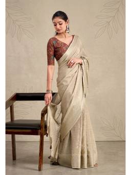 RACHNA - Beige Solid Chiffon Regular Saree