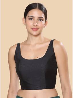 Studio Shringaar - Black Women's Resham Brocade Sleeveless Padded Saree Blouse