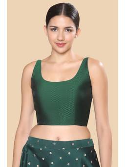 Studio Shringaar - Green Women's Resham Brocade Sleeveless Padded Saree Blouse