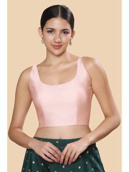 Studio Shringaar - Pink Women's Resham Brocade Sleeveless Padded Saree Blouse