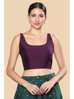 Studio Shringaar - Wine Women's Resham Brocade Sleeveless Padded Saree Blouse