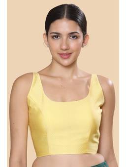 Studio Shringaar - Yellow Women's Resham Brocade Sleeveless Padded Saree Blouse