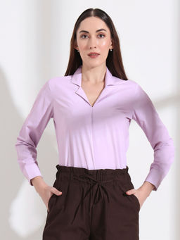 FITHUB - Lavender Cuffed Sleeves Opaque Shirt Style Top
