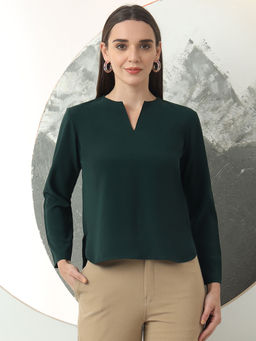 FITHUB - Green Women's Mandarin Collar Regular Sleeve Simple Design Top