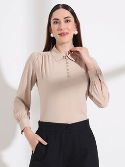 FITHUB - Cream Extended Solid Shirt Style Top