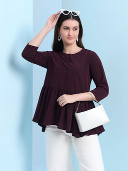 FITHUB - Wine Round-Neck A-Line Tunic with Regular Sleeves