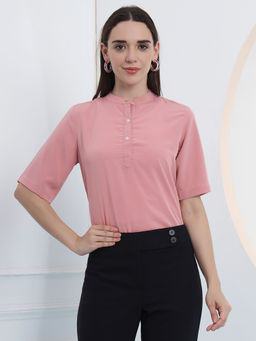 FITHUB - Peach Women High-Neck Regular Sleeve Shirt Style Top