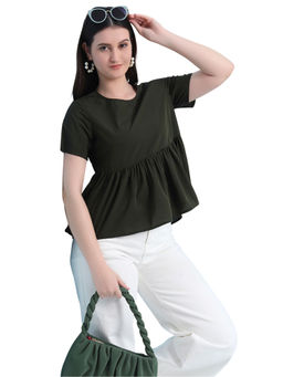 FITHUB - Olive Women Round Neck Ruffle Top and Tunic