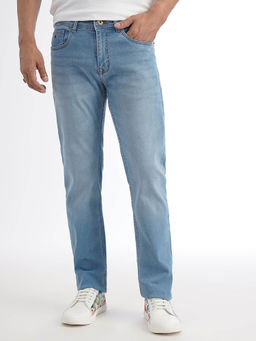 Greenfibre - Straight Fit Poly Cotton Washed Light Blue Jeans
