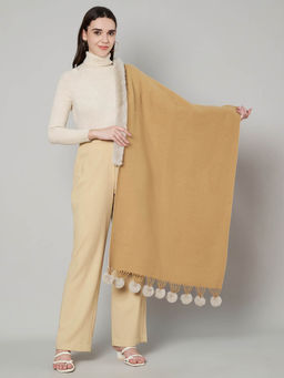 MUFFLY - Women Cashmere Woolen Reversible Stole with Faux Fur In Neck