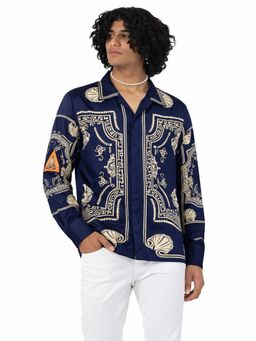 CLUBHAVANA - Luxe Crest Blue Premium Soft Satin Shirt