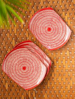 ExclusiveLane - Red Chevrons Hand-Painted Ceramic Serving Platters