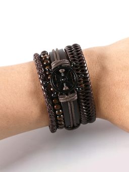 Yellow Chimes - Helm Charm Brown Leather Multilayer Bracelets