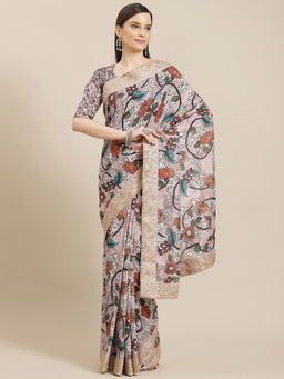 Sareemall - Peach Party Wear Georgette Printed Saree with Unstitched Blouse