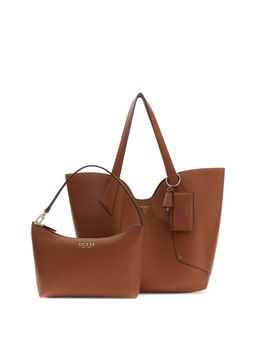 Guess - Women Brown Solid Darcy Tote Bag with Inner Bag and Card Holder