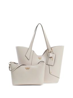 Guess - Women Off White Solid Darcy Tote Bag with Inner Bag and Card Holder