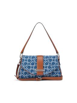 Guess - Women Blue Printed Erika Shoulder Bag with Detachable Strap