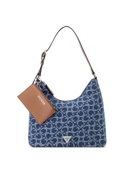 Guess - Women Blue Printed Wells Shoulder Bag with Pouch
