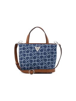 Guess - Women Blue Printed Wells Handbag with Detachable Strap