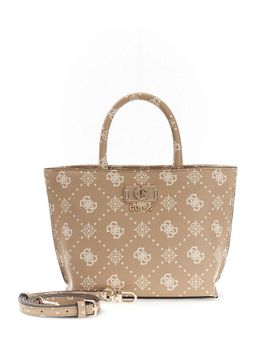 Guess - Women Beige Printed Emelie Logo Tote Bag with Detachable Strap