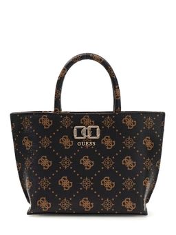 Guess - Women Black Printed Emelie Logo Tote Bag with Detachable Strap