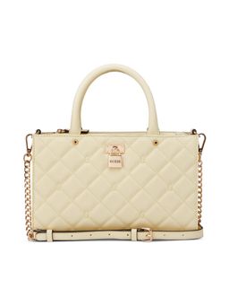 Guess - Women Cream Quilted Ramona Satchel Bag with Detachable Strap