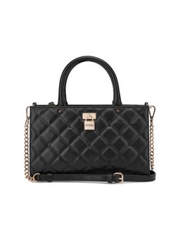 Guess - Women Black Quilted Ramona Satchel Bag with Detachable Strap