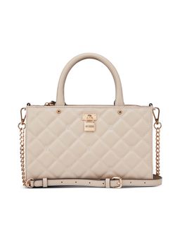 Guess - Women Beige Quilted Ramona Satchel Bag with Detachable Strap