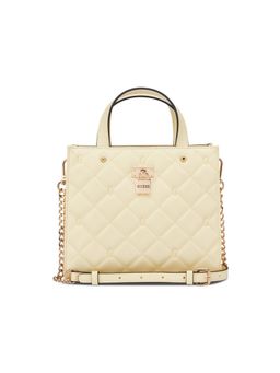 Guess - Women Cream Quilted Ramona Satchel Bag with Detachable Strap