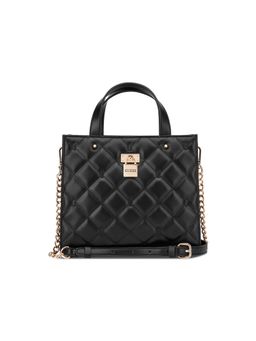 Guess - Women Black Quilted Ramona Satchel Bag with Detachable Strap