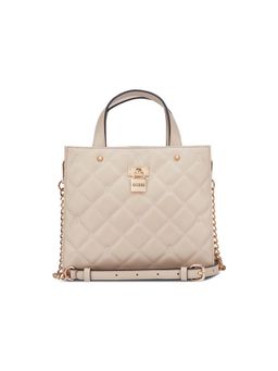 Guess - Women Beige Quilted Ramona Satchel Bag with Detachable Strap