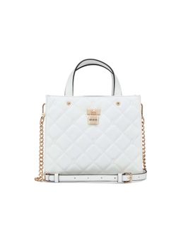 Guess - Women White Quilted Ramona Satchel Bag with Detachable Strap