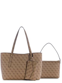 Guess - Women Brown Printed Brenton Handbag with Inner Bag and Pouch