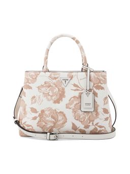 Guess - Women White-Beige Floral Printed Jillian Satchel Bag with Detachable Strap