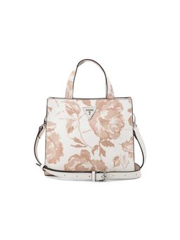Guess - Women White-Beige Floral Jillian Handbag with Detachable Strap
