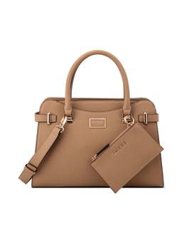 Guess - Women Tan Rosie Satchel Bag with Detachable Strap and Pouch
