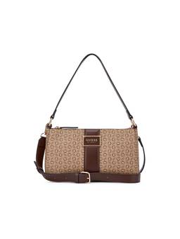 Guess - Women Beige Printed Isabella Shoulder Bag with Detachable Strap