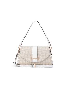Guess - Women Beige Printed Erika Shoulder Bag with Detachable Strap