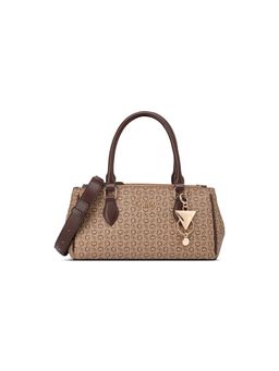 Guess - Women Light Brown Printed Claudia Handbag with Detachable Strap