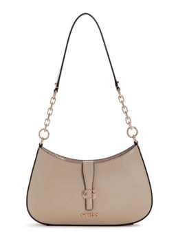 Guess - Women Beige Solid Carrie Shoulder Bag with Detachable Strap