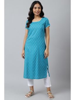 Aurelia - Blue Dobby Round Neck Kurta