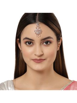 Karatcart - Rose Gold-Plated Peacock Shape Cubic Zirconia Studded Maangtikka for Women